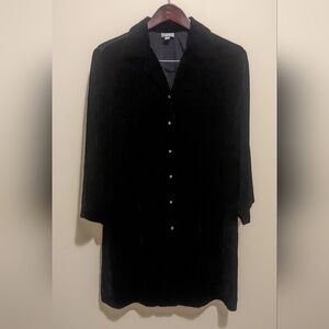 J Jill Shift Dress Black Velvet Silver Button Lace Back Long Sleeve